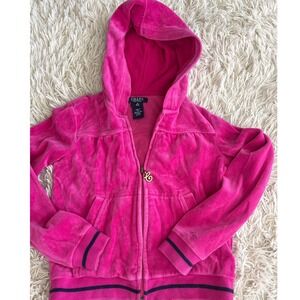 Chaps Kids Velour Hoodie Jacket Pink Size M 8 10‎ Zip Up Girls Hooded Top